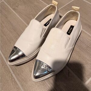 DKNY Women's White and Silver Slip-On Sneakers